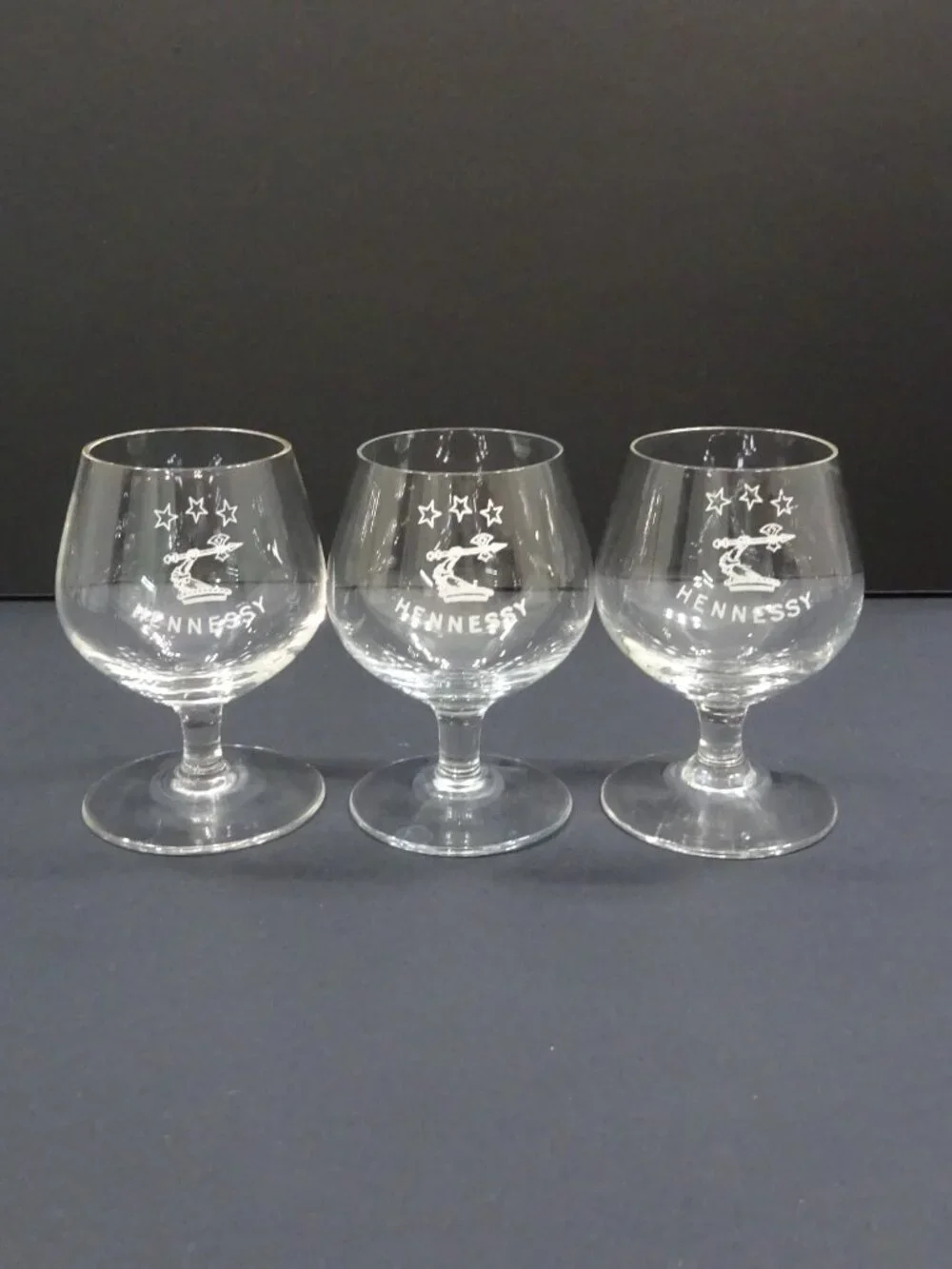 Hennessy Clear Cognac Snifter Glasses Set of 3 Vintage Barware
